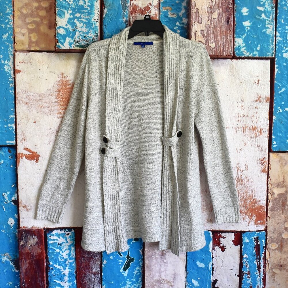 Women's Apt.9 Long Open Cardigan Long Sleeve Belted MEDIUM Light Gray